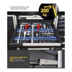 Cassettiera porta attrezzi, 7 cassetti 2x75 1x100 3x150 1x200, L714 x P726 x H1000 mm