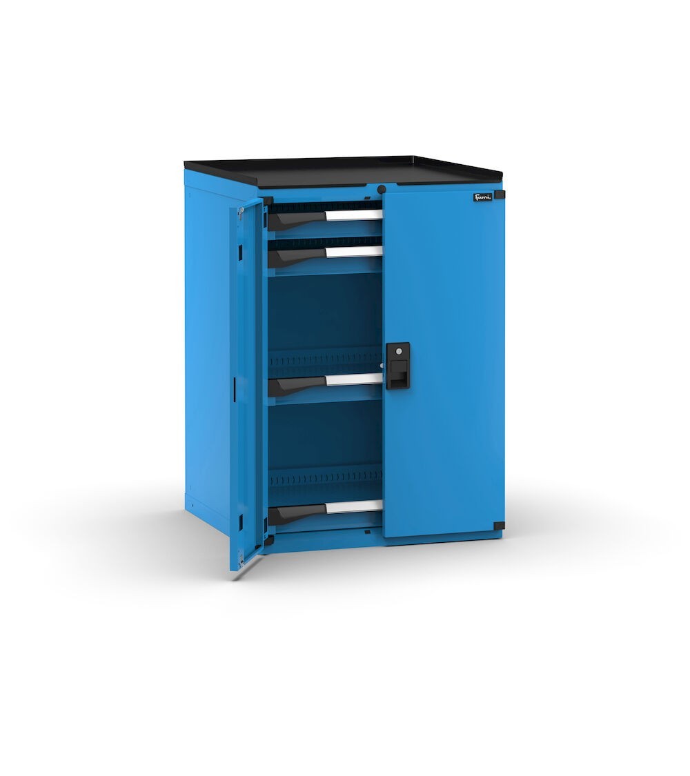 Armadietto portautensili con 2 ante a battente, 4 cassetti, L714 x P726 x H1022 mm