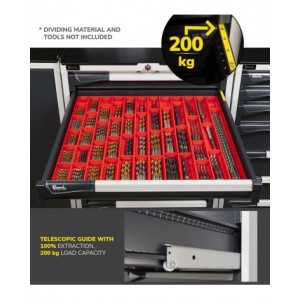 Armadietto portautensili con 2 ante a battente, 4 cassetti, L714 x P726 x H1022 mm