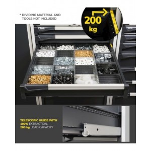 Cassettiera porta attrezzi,  6 cassetti 1x50 3x150 2x200, L714 x P726 x H1000 mm