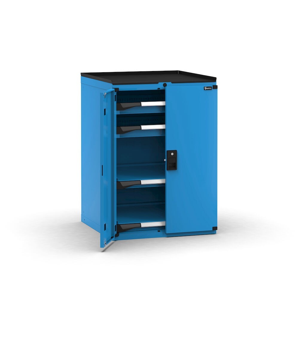 Armadietto portautensili con 2 ante a battente,  2 cassetti, 2 piani estraibili, L714 x P726 x H1022 mm