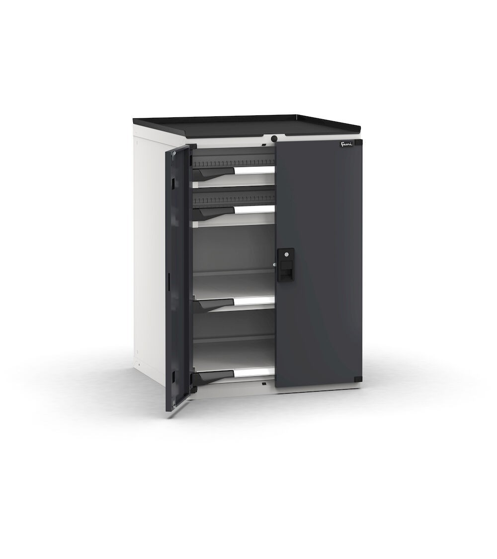 Armadietto portautensili con 2 ante a battente,  2 cassetti, 2 piani estraibili, L714 x P726 x H1022 mm