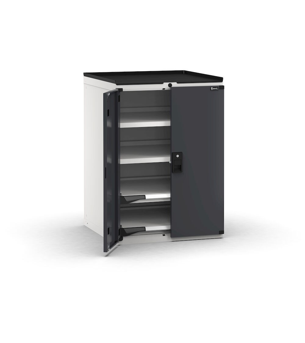 Armadietto portautensili con 2 ante a battente, 2 piani estraibili, 2 piani regolabili, L714 x P726 x H1022 mm