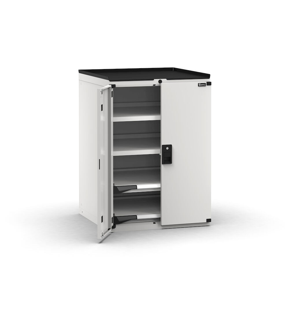 Armadietto portautensili con 2 ante a battente, 2 piani estraibili, 2 piani regolabili, L714 x P726 x H1022 mm