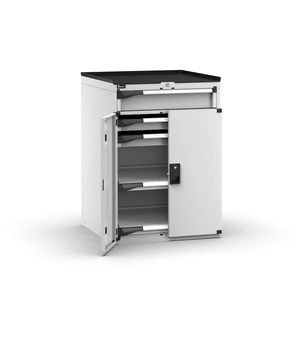 Armadietto portautensili con 2 ante a battente, 3 cassetti, 2 piani estraibili, L714 x P726 x H1022 mm