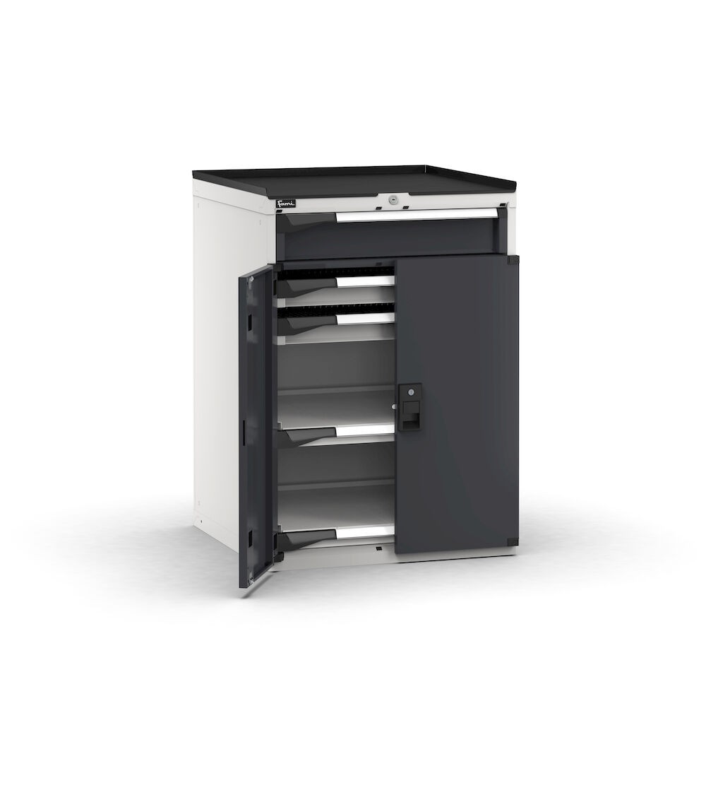 Armadietto portautensili con 2 ante a battente, 3 cassetti, 2 piani estraibili, L714 x P726 x H1022 mm