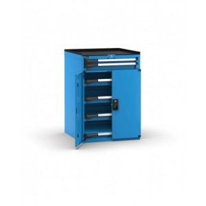 Armadietto portautensili con porte, 5 cassetti 1x50 4x75 e 1 piano ad estrazione telescopica, L714 x P726 x H1022 mm