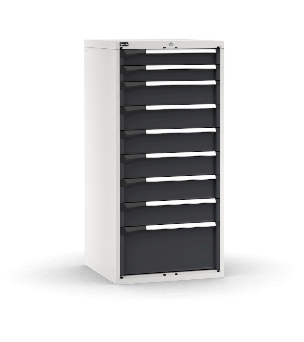 Cassettiera porta attrezzi, 9 cassetti 2x100 6x150 1x300, L714 x P726 x H1500 mm