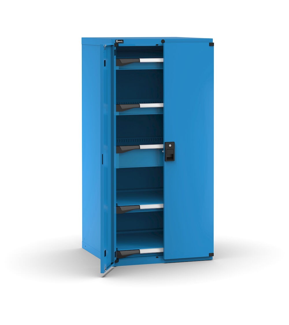 Armadio portautensili con ante a battente, 3 cassetti, 2 piani estraibili, L714 x P726 x H1500 mm