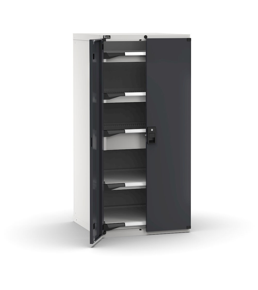 Armadio portautensili con ante a battente, 3 cassetti, 2 piani estraibili, L714 x P726 x H1500 mm