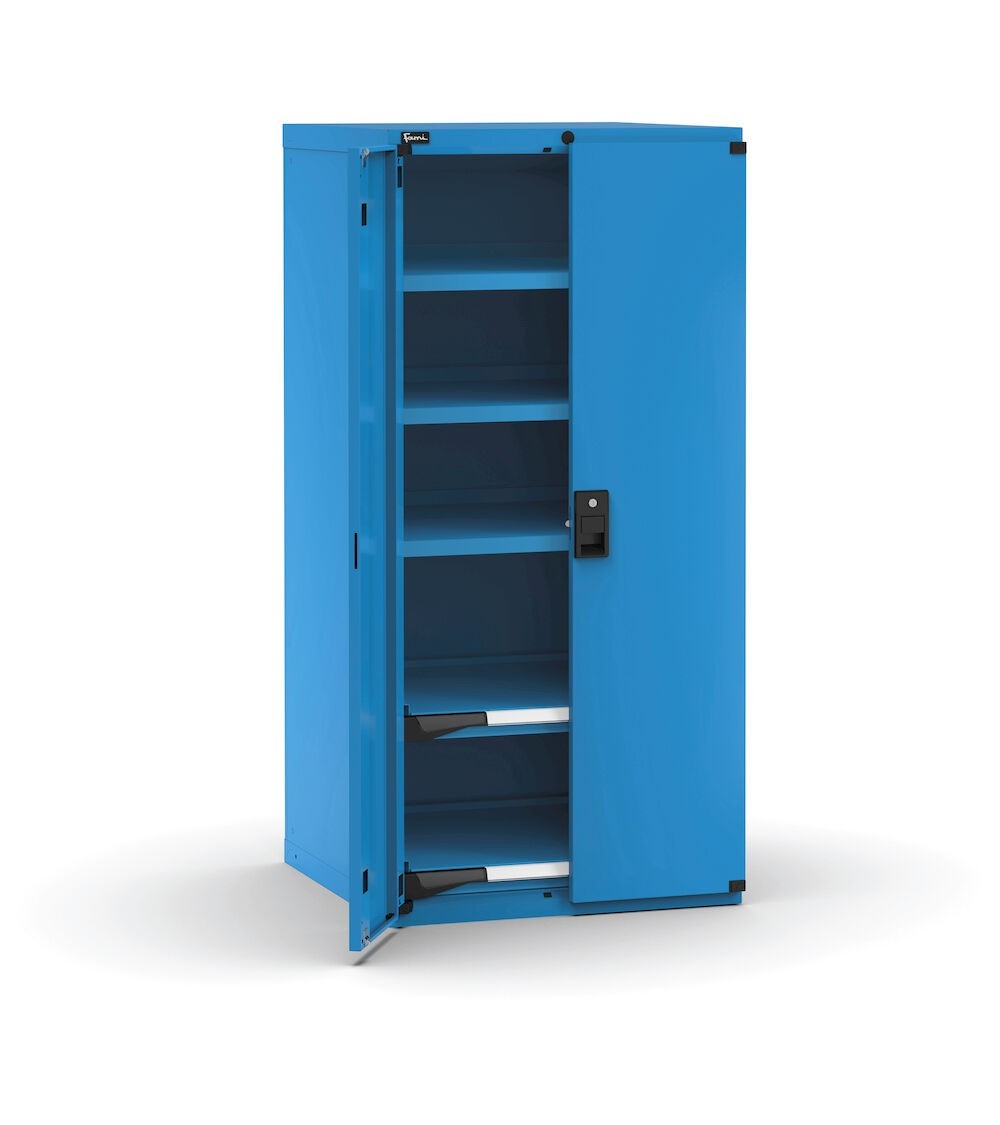 Armadio per utensili con ante a battente, 2 piani estraibili, 3 piani regolabili, L714 x P726 x H2000 mm