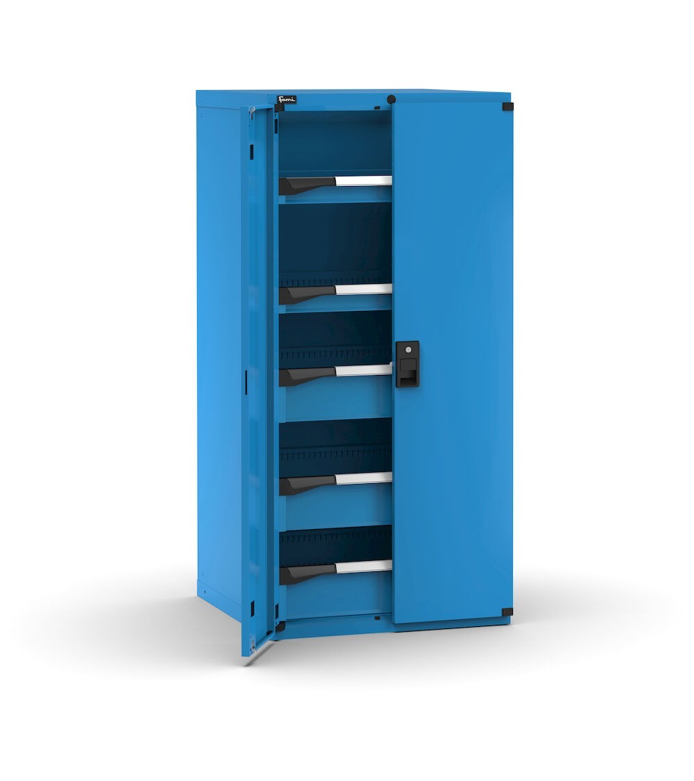 Armadietto portautensili con 2 ante a battente, 5 cassetti 2x75 3x150, L714 x P726 x H1500 mm