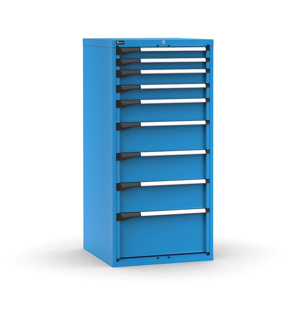 Cassettiera porta attrezzi, 9 cassetti 2x75 2x100 1x150 3x200 1x300, L714 x P726 x H1500 mm