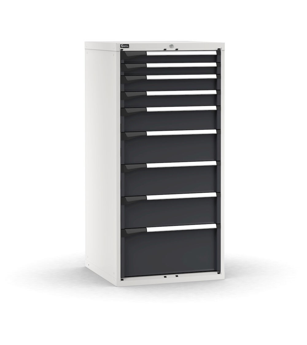 Cassettiera porta attrezzi, 9 cassetti 2x75 2x100 1x150 3x200 1x300, L714 x P726 x H1500 mm