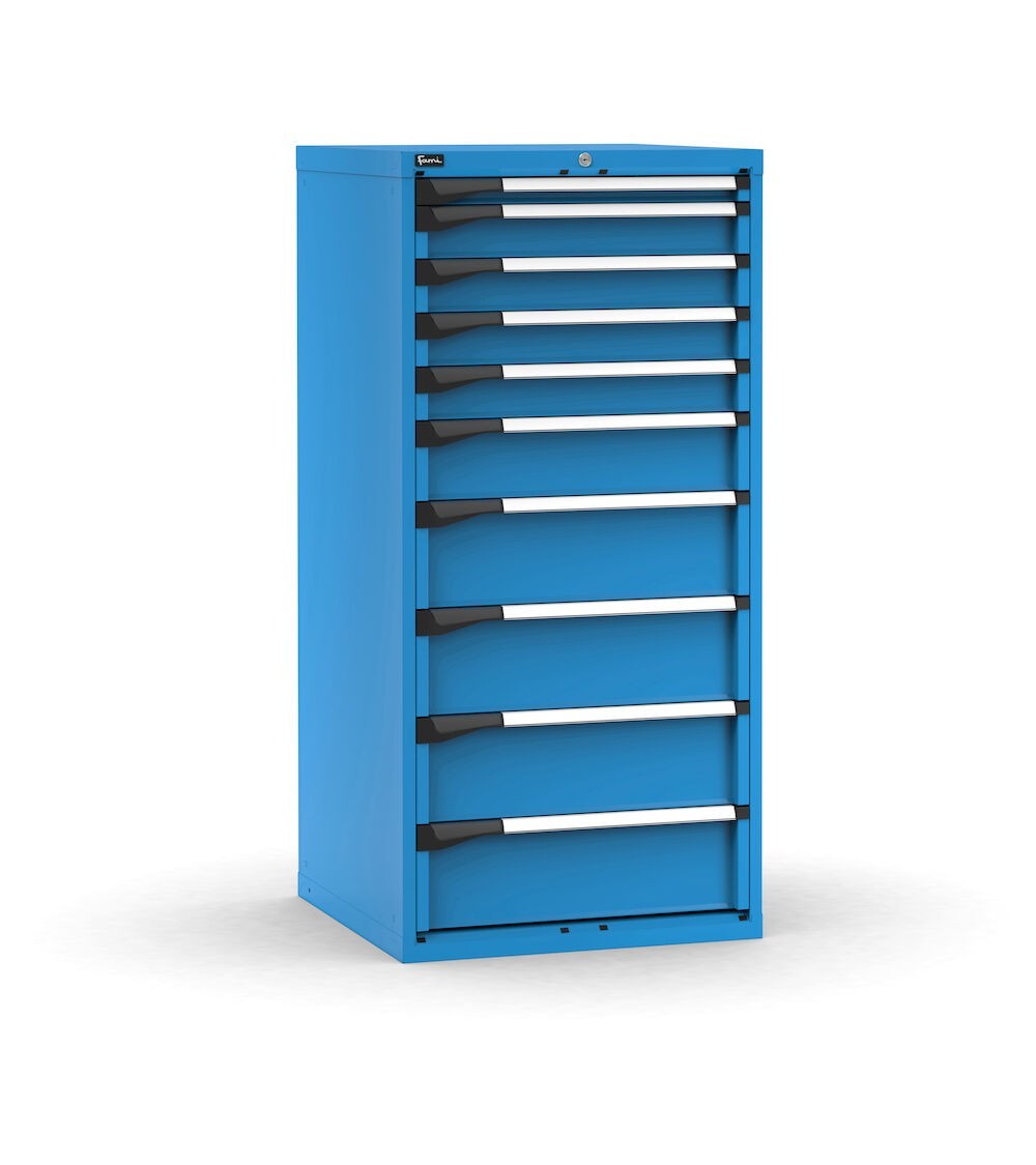 Cassettiera porta attrezzi, 10 cassetti 1x50 4x100 1x150 4x200, L714 x P726 x H1500 mm