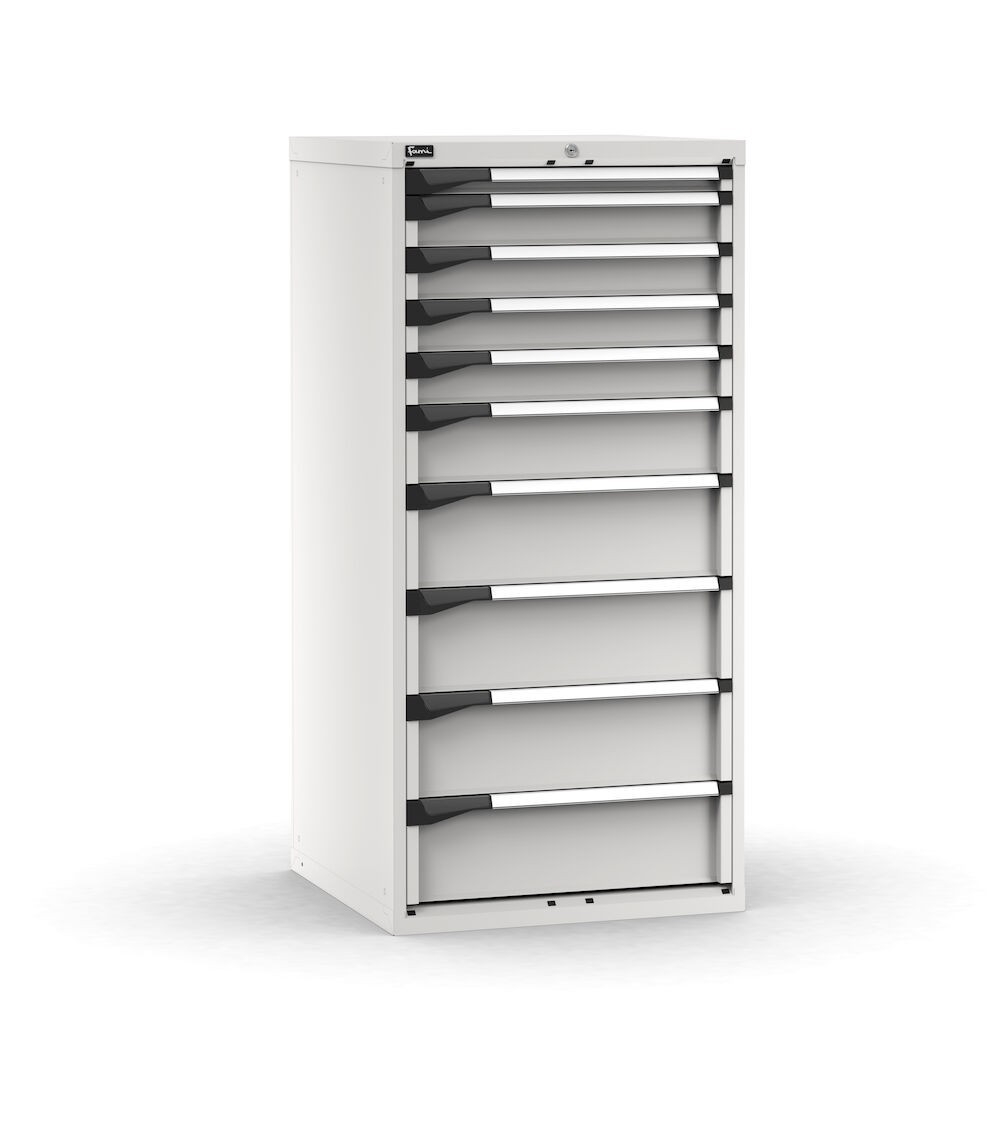 Cassettiera porta attrezzi, 10 cassetti 1x50 4x100 1x150 4x200, L714 x P726 x H1500 mm