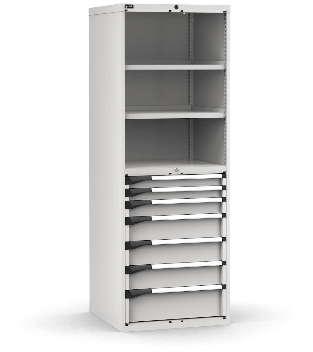 Armadio portautensili a 7 cassetti e 2 piani regolabili, L714 x P726 x H12000 mm