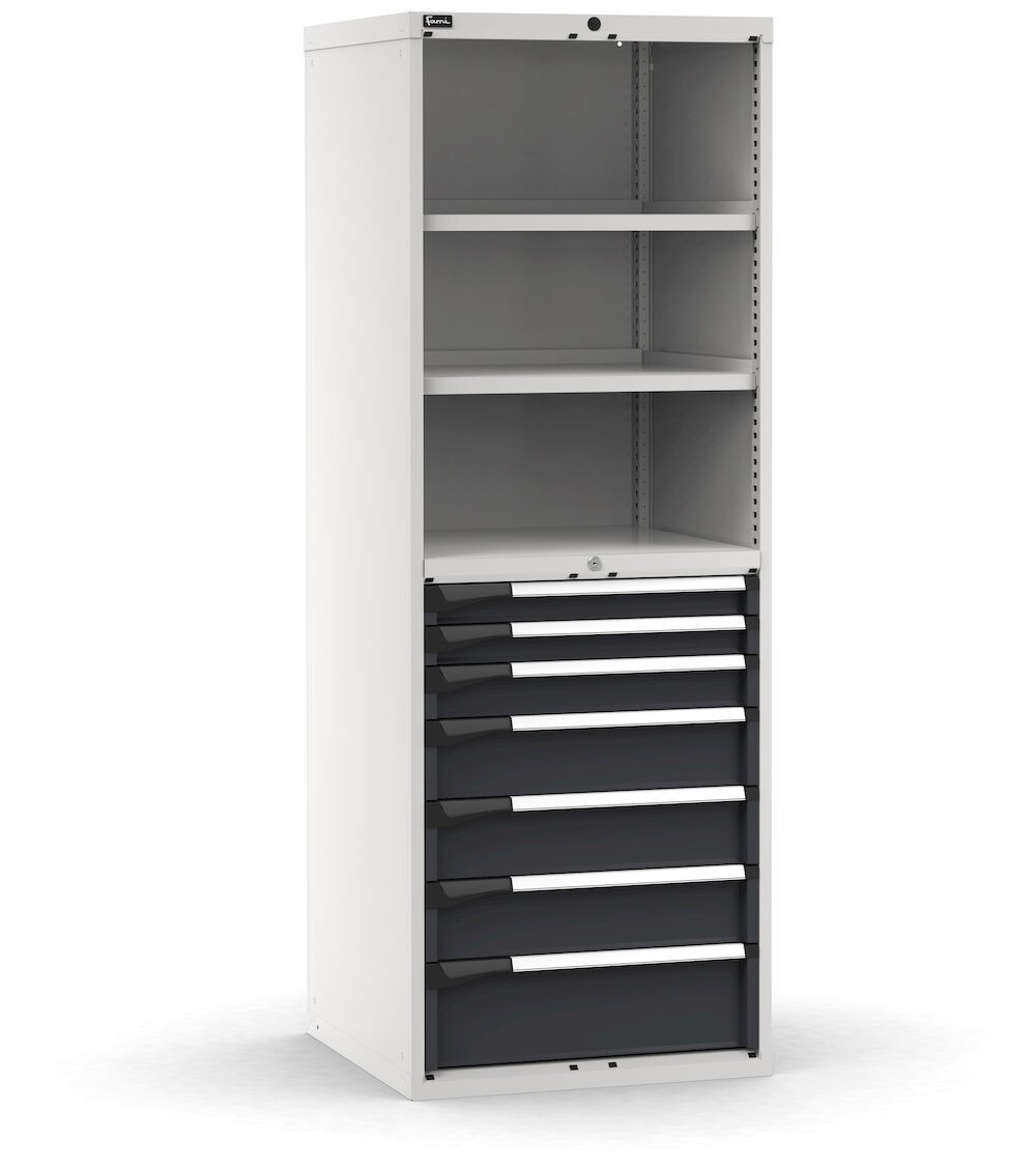 Armadio portautensili a 7 cassetti e 2 piani regolabili, L714 x P726 x H12000 mm