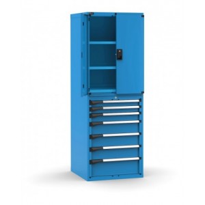 Armadio portautensili con porte, 7 cassetti e 3 piani regolabili, L714 x P726 x H12000 mm