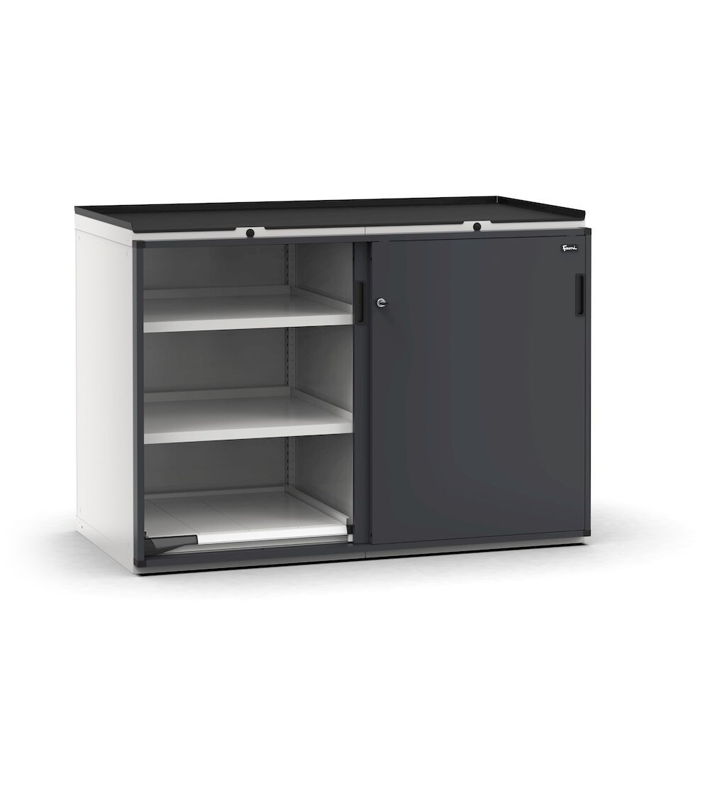 Armadietto portautensili con 2 ante scorrevoli, 2 piani estraibili, 4 piani regolabili, L714 x P726 x H1022 mm