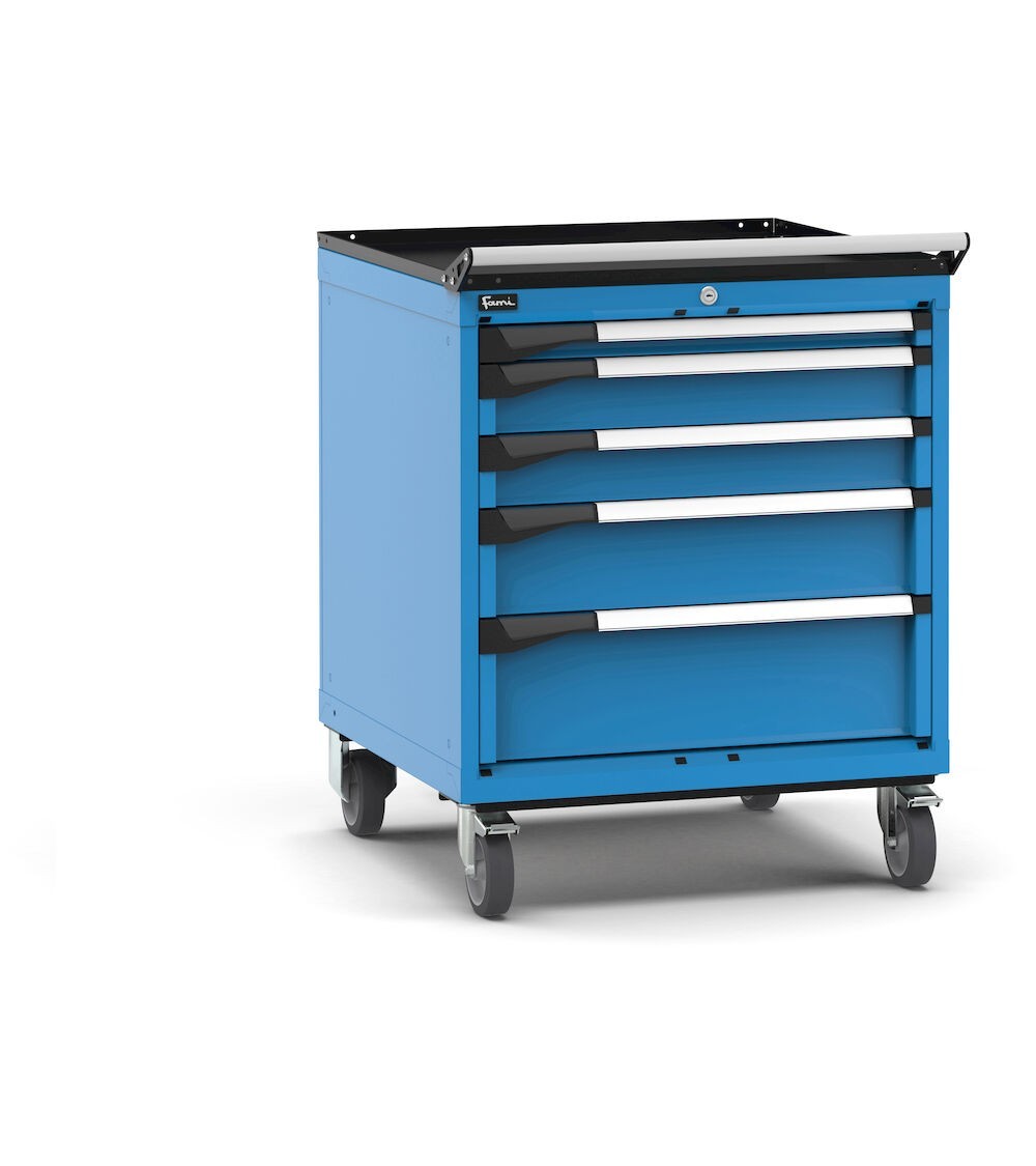 Cassettiera porta attrezzi con ruote, 5 cassetti  1x50 2x100 1x150 1x200, L714 x P726 x H922 mm