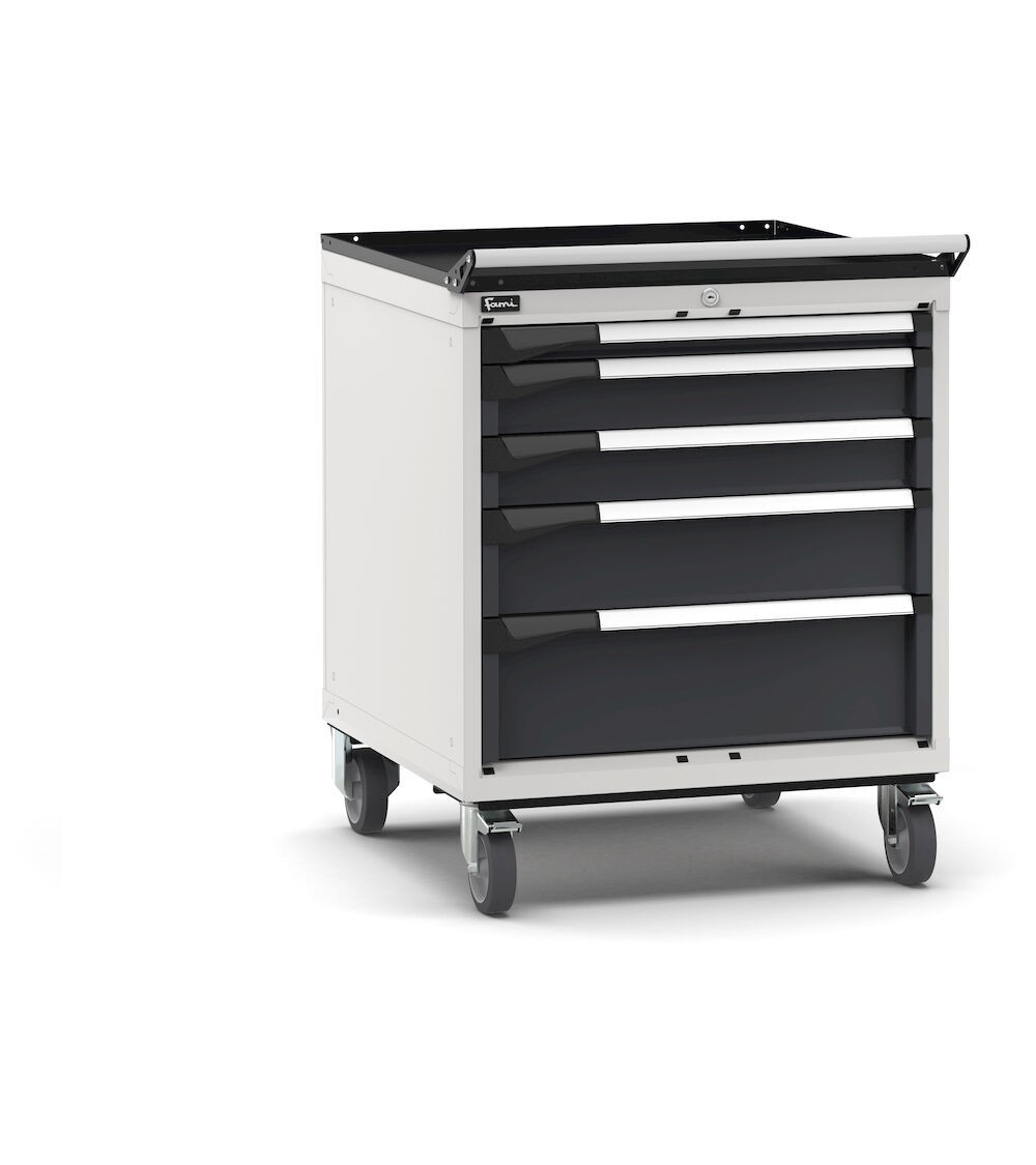 Cassettiera porta attrezzi con ruote, 5 cassetti  1x50 2x100 1x150 1x200, L714 x P726 x H922 mm