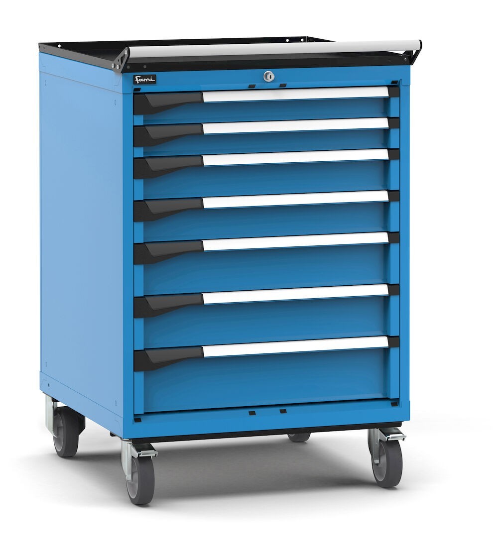 Cassettiera porta attrezzi con ruote, 7 cassetti 2x75 2x100 2x125 1x150, L714 x P726 x H1072 mm