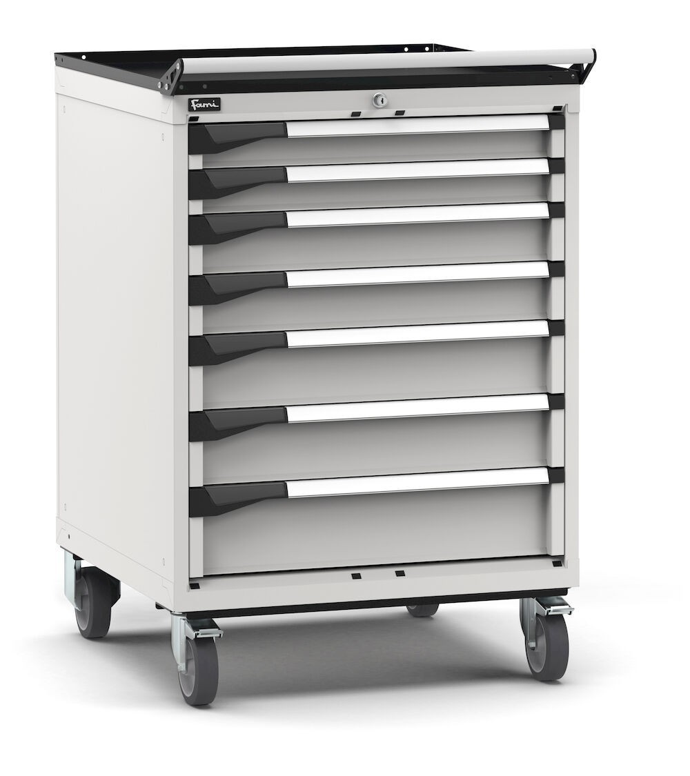 Cassettiera porta attrezzi con ruote, 7 cassetti 2x75 2x100 2x125 1x150, L714 x P726 x H1072 mm