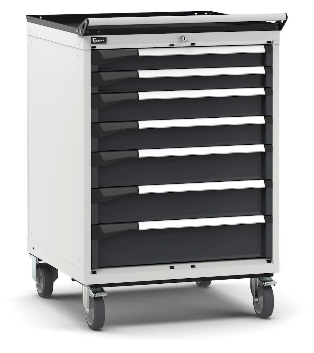 Cassettiera porta attrezzi con ruote, 7 cassetti 2x75 2x100 2x125 1x150, L714 x P726 x H1072 mm