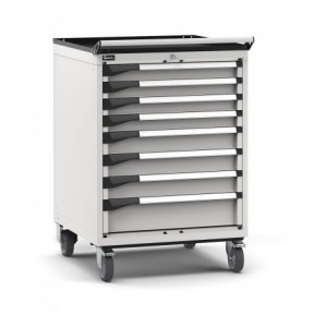 Cassettiera porta attrezzi con ruote, 8 cassetti 4x75 3x100 1x150, L714 x P726 x H1072 mm