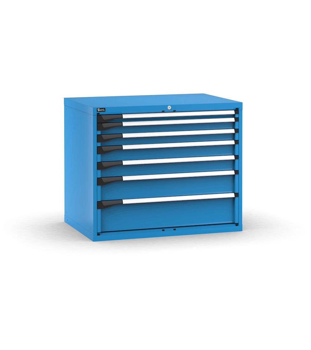 Blocco cassettiera da banco, 7 cassetti 1x50 2x75 2x100 1x150 1x200, L1020 x P726 x H850 mm