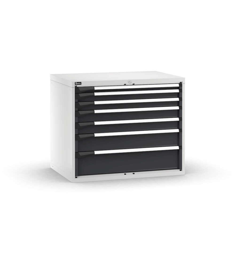 Blocco cassettiera da banco, 7 cassetti 1x50 2x75 2x100 1x150 1x200, L1020 x P726 x H850 mm