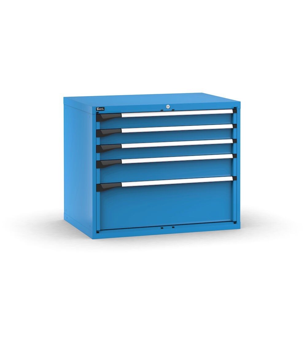 Blocco cassettiera da banco, 5 cassetti 3x100 1x150 1x300, L1020 x P726 x H850 mm