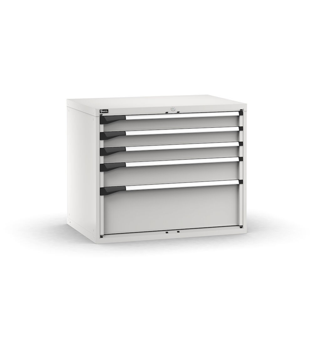 Blocco cassettiera da banco, 5 cassetti 3x100 1x150 1x300, L1020 x P726 x H850 mm