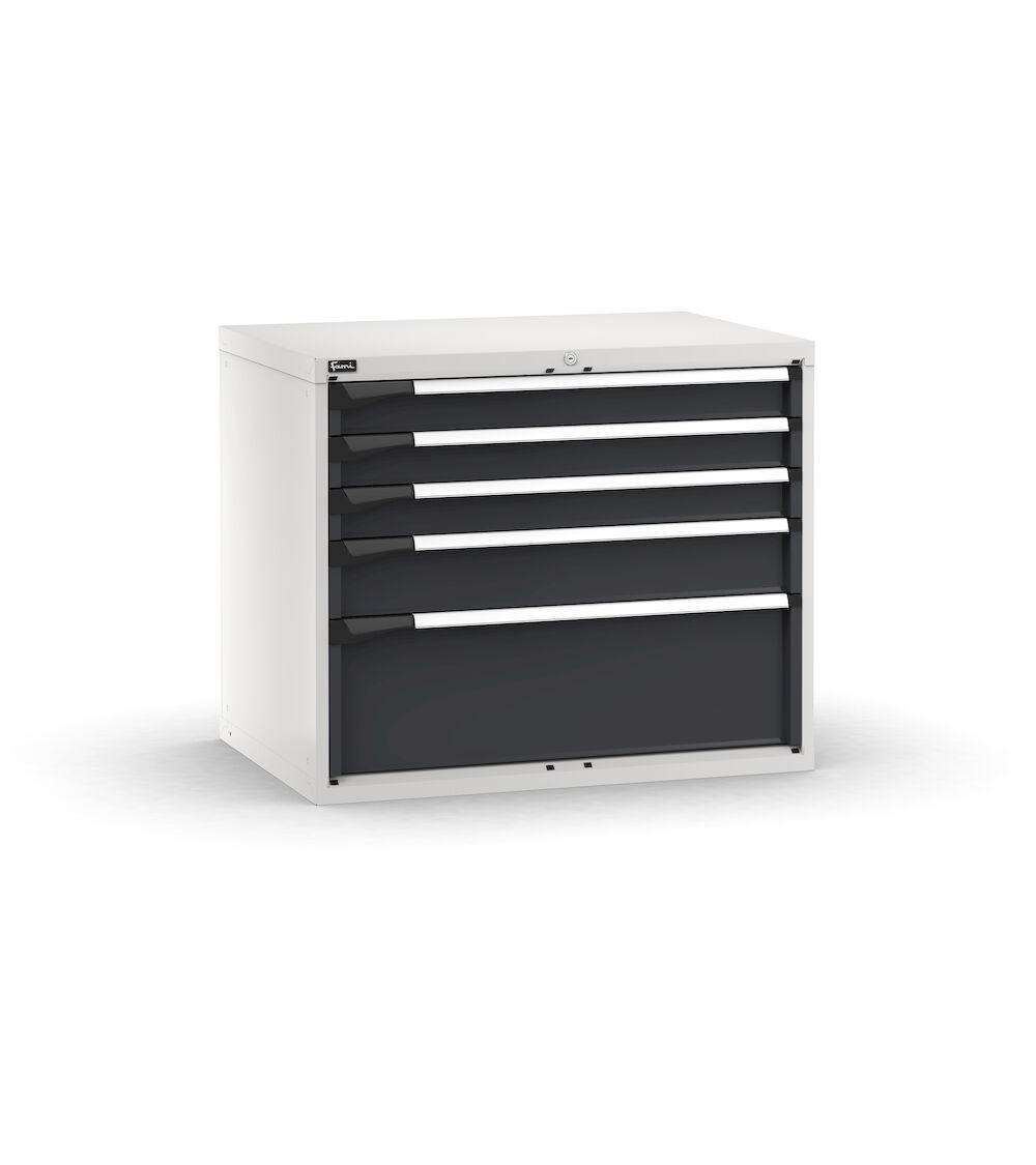Blocco cassettiera da banco, 5 cassetti 3x100 1x150 1x300, L1020 x P726 x H850 mm