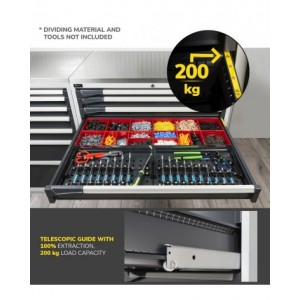 Cassettiera porta attrezzi, 7 cassetti 2x75 1x100 3x150 1x200, L1020 x P726 x H1000 mm