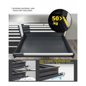 Cassettiera porta attrezzi, 8 cassetti 1x50 2x75 2x100 2x150 1x200, L1020 x P726 x H1000 mm