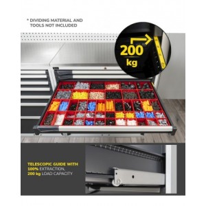 Cassettiera porta attrezzi,  5 cassetti 2x100 2x200 1x300, L1020 x P726 x H1000 mm