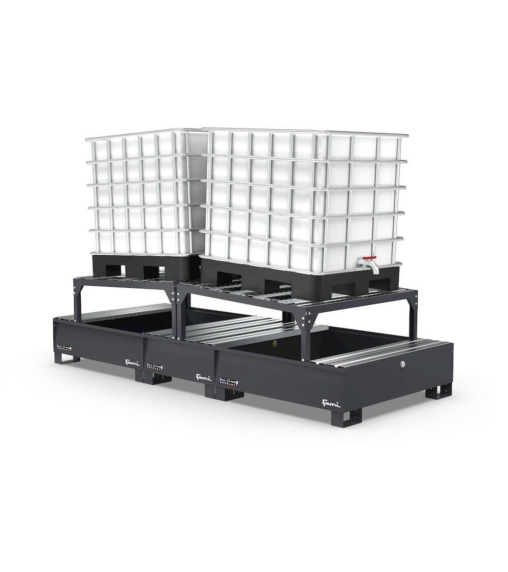 Vasca di raccolta capacità 1100 lt con telaio e porta fusti