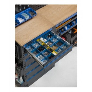 Arredo officina con cassettiera e carrello a 3 piani, L1520 x P495 x H1900 mm