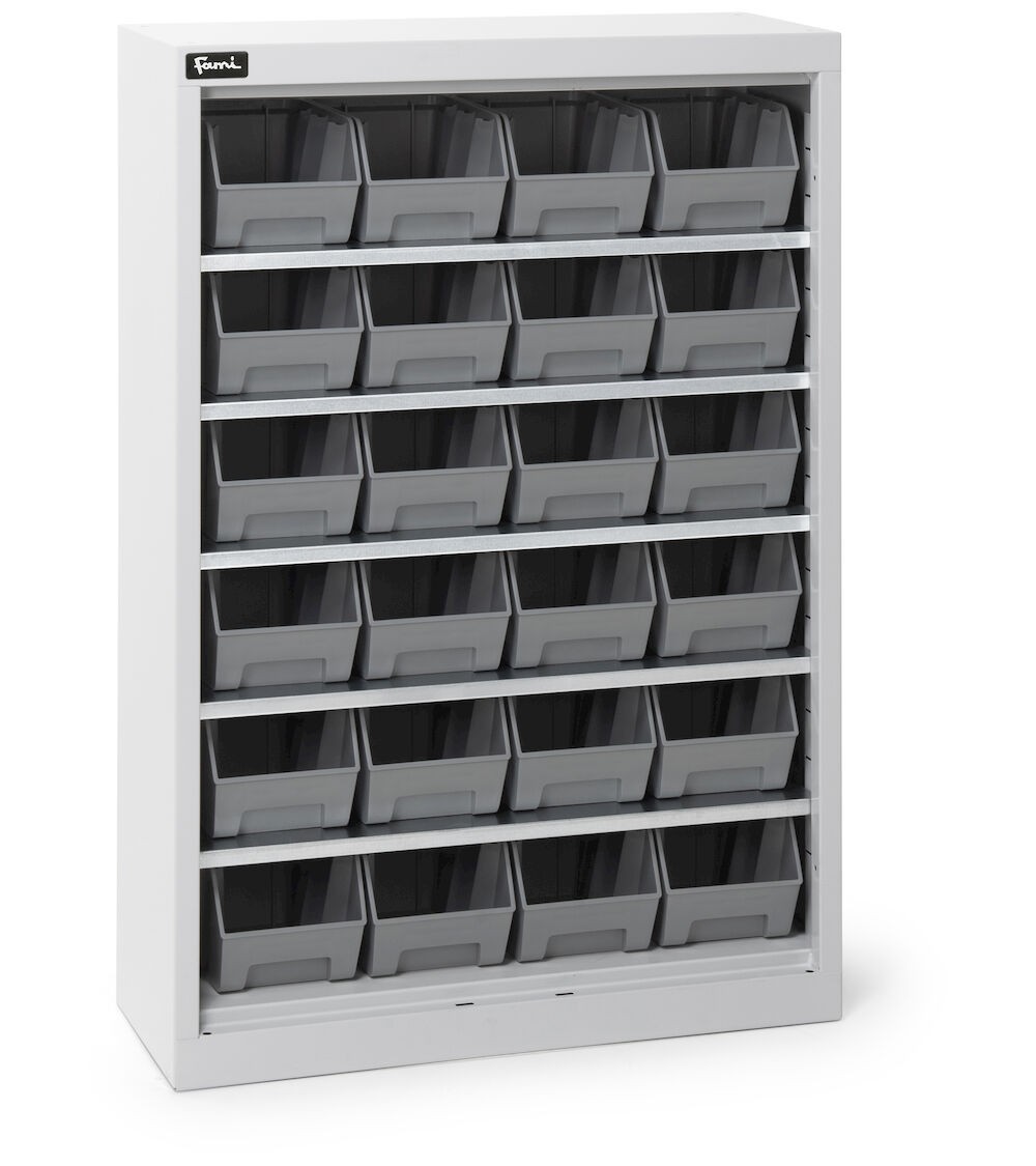 Armadio portacontenitori senza porte a battente, 5 piani e 24 contenitori Picking Box Air mis. 2, H 1001 mm, grigio chiaro