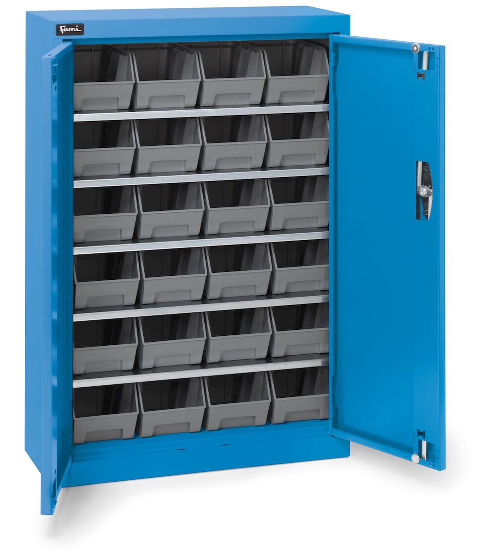 Armadio portacontenitori a battente, 5 piani e 24 contenitori Picking Box Air mis. 2, H 1001 mm, blu
