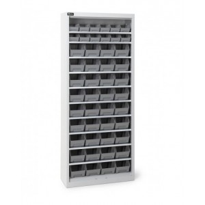 Armadio portacontenitori senza porte a battente, 10 piani e 48 contenitori Picking Box Air mis. 1/2, H 1651 mm, grigio chiaro