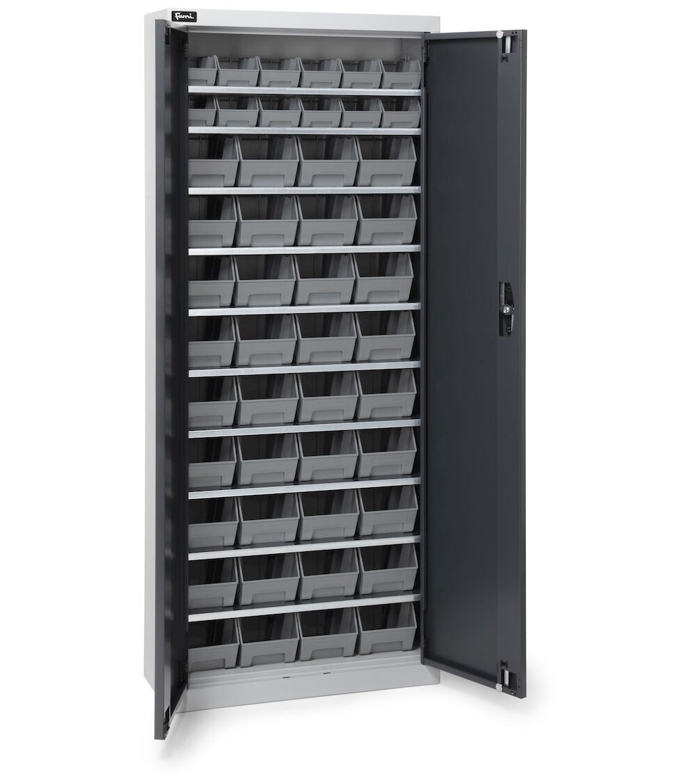 Armadio portacontenitori a battente, 10 piani e 48 contenitori Picking Box Air mis. 1/2, H 1651 mm, grigio chiaro e antracite