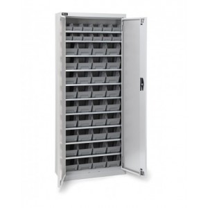 Armadio portacontenitori con porte a battente, 10 piani e 48 contenitori Picking Box Air mis. 1/2, H 1651 mm, grigio chiaro