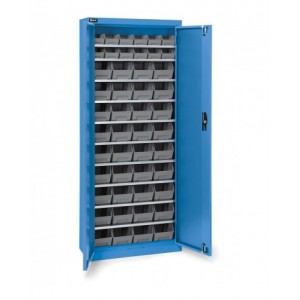 Armadio portacontenitori con porte a battente, 10 piani e 48 contenitori Picking Box Air mis. 1/2, H 1651 mm, blu