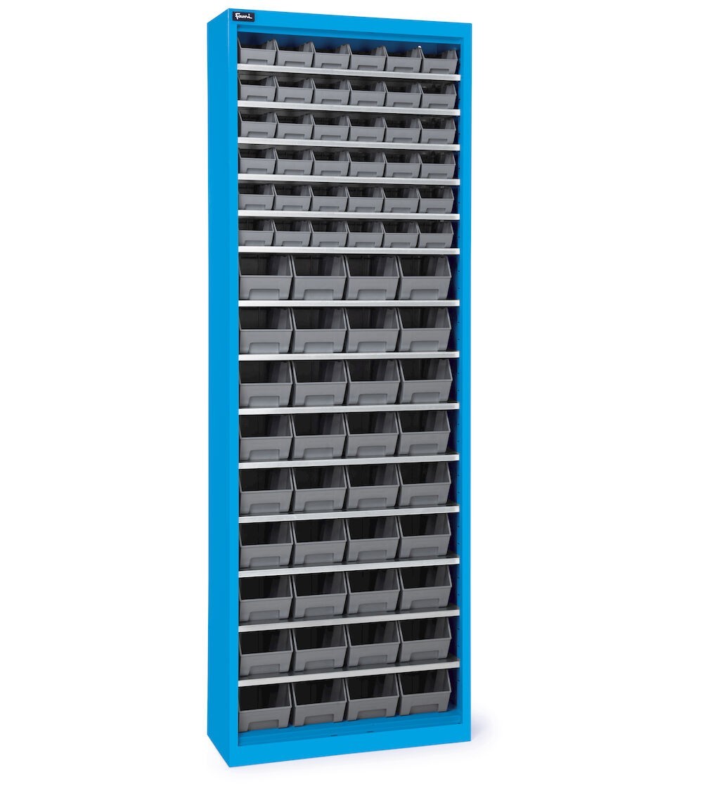 Armadio portacontenitori senza porte a battente, 14 piani e 72 contenitori Picking Box Air mis. 1/2, H 1651 mm, blu