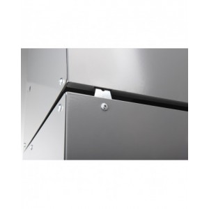 Scaffale a 4 ripiani grigio scuro con 9 contenitori RK Box Air blu cielo, L496 x P304 x H546 mm