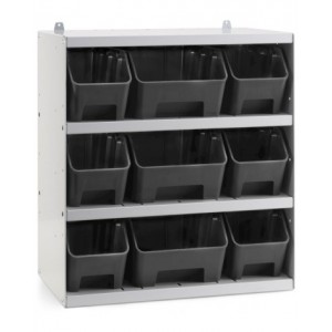 Scaffale a 4 ripiani grigio scuro con 9 contenitori RK Box Air grigio antracite, L496 x P304 x H546 mm