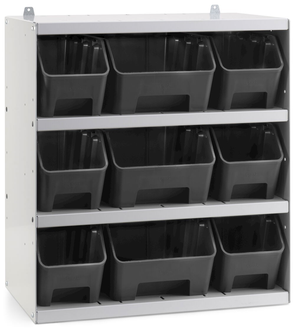 Scaffale a 4 ripiani grigio scuro con 9 contenitori RK Box Air grigio antracite, L496 x P304 x H546 mm